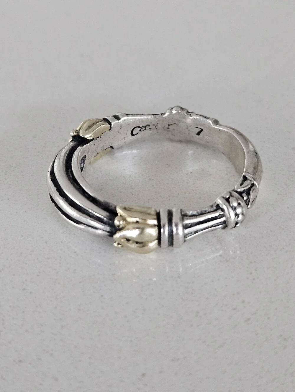 Vintage Lagos Caviar Two-Tone Sterling Silver Solid 18k Gold Ring Size 10.75